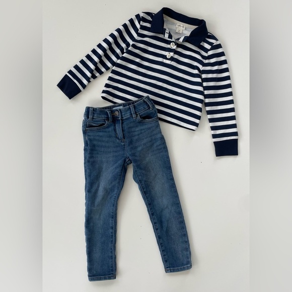 J.Crew Crewcuts Girls Navy White Striped Jeans Outfit LOT OF TWO Size XS, 4/5 - Picture 1 of 15
